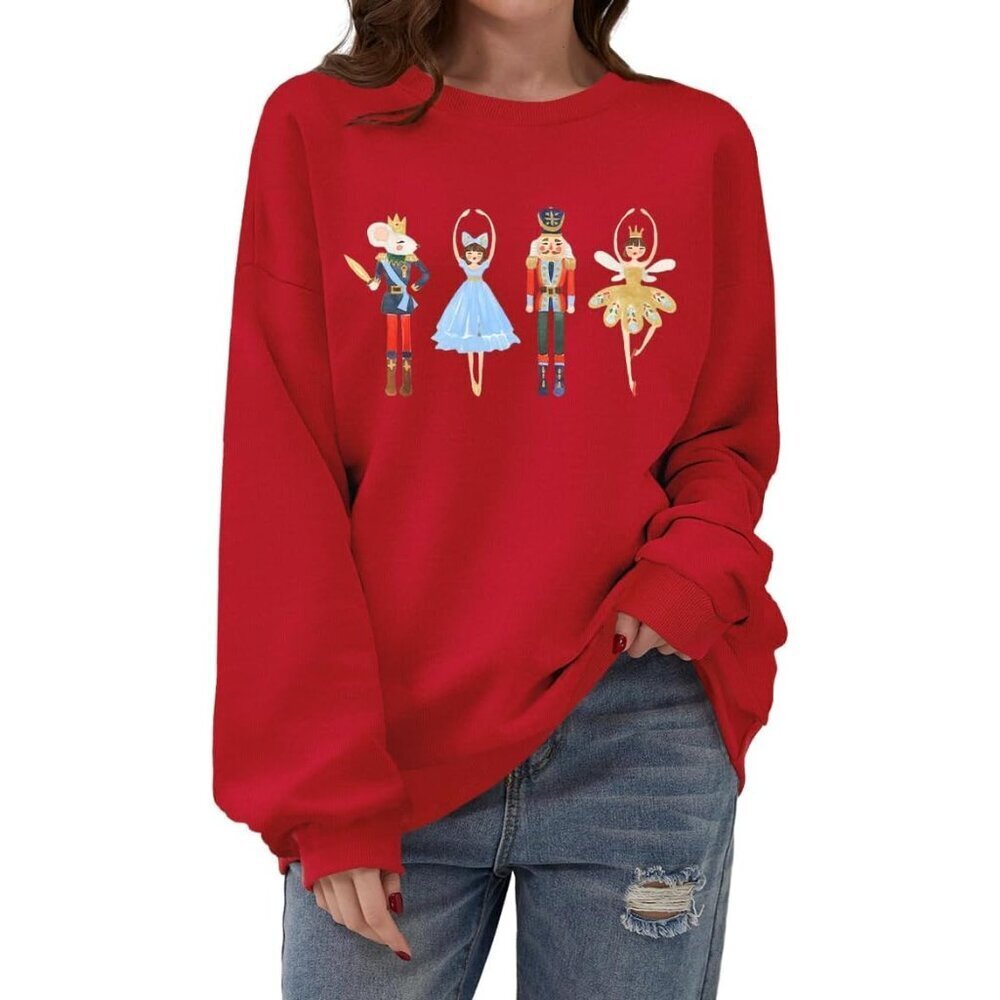 Women's Christmas Nutcracker Sweatshirt Crewneck Long Sleeve Holiday Top